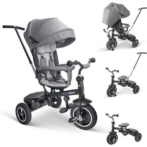 Duomspiace Push Tricycle for Toddlers Age 1-3, 3-5, Little Baby Trike Kids Tricycle with 5-Point Safety Harness, Adjustable Canopy, Big Wheel Tricycle for Toddlers Age 2-5.