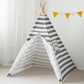 Teepee Tent for Kids Play Tent Without Mat Kids Play Tent Indoor for Toddlers Toy Play Teepee Gift 59“x47"x 47“(Grey Stripe)