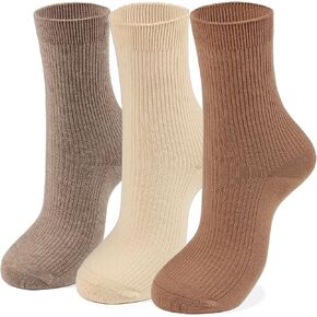 COTTON DAY Women's Soft Combed Cotton Colored Fine Ribbed Trouser Dress Socks 3 Pack