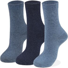 COTTON DAY Women's Soft Combed Cotton Colored Fine Ribbed Trouser Dress Socks 3 Pack