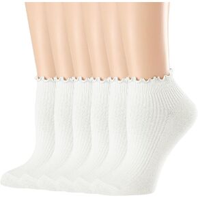 Mcool Mary Womens Ankle Ruffle Socks Casual Cotton Frilly Breathable Cute Knit Lettuce Trim No Show Socks 6 Pack