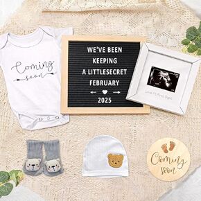 Pregnancy Announcement, Baby Announcements Ideas Set Include Announcement Board, Baby Onesie, Baby Booties, Beanie Hat, Photo Frame and Wood Sign, Baby Coming Soon Announcement Baby Announcement Props