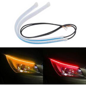 2PCS 24 Inch Car LED Strip Lights, Waterproof Car Daytime Running Light Strip, Flexible DRL Dual Color Sequentially Flow Turn Signal Strip Light, LED Headlight Strip for Car Truck SUV (White/Yellow)