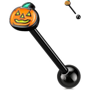OUFER Halloween Tongue Rings, 316L Surgical Steel Tongue Piercing Jewelry, Pumpkin Black Tongue Jewelry, 14G Internal Thread Cute Tongues for Women Men
