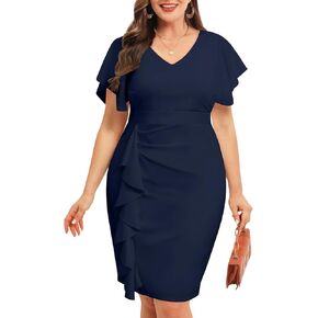 Pinup Fashion Plus Size Cocktail Dress - Women Work Church Business Wedding Guest Knee Length Pencil Dress
