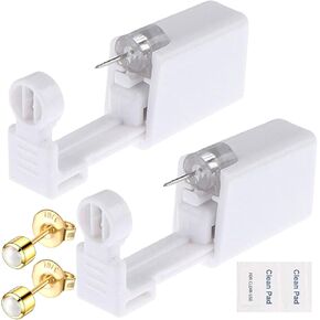 Ear Piercing Gun Kit 6Pcs Disposable Ear Piercing Kit Including 2Pcs Self Ear Piercing Gun with 2Pcs Built-in Earrings Stud and 2Pcs Clean Tools for Ear Cartilage Piercing Kit(Gold)