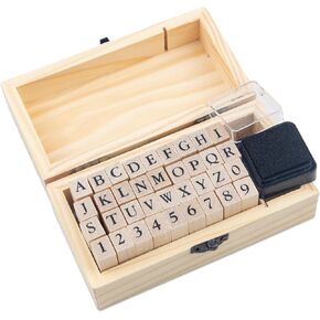 36 Pcs Small Wooden Rubber Stamps, Wooden Box Multipurpose Number Alphabet Letter Wood Rubber Stamp for Card Making, DIY Craft, Scrapbooking Supplie, etc