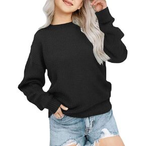 Bingerlily Girls Cute Crew Neck Sweaters Long Sleeve Pullover Loose Knit Jumper Tops