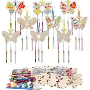 Fennoral 36 Pack Skeleton Wind Chime Kit for Kids Make You Own Skeleton Wind Chimes Hanging Ornaments DIY Coloring Wooden Halloween Crafts for Boys Girls Art Activity Halloween Party Decoration