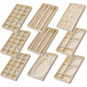 Jewelry Drawer Organizer Inserts Set of 9, Jewelry Trays for Drawers Velvet Jewelry Organizer Tray Drawer Jewelry Organizers and Storage for Earring Ring Necklace Watch Bracelet (Grey)