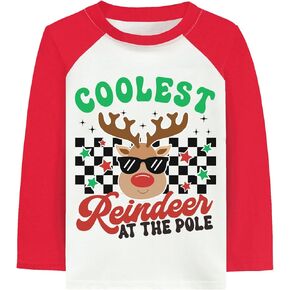 Little Boy Christmas T-Shirt Kids Xmas Snowman Monster Truck Ugly Reindeer Shirt Raglan Long Sleeve Cotton Tee Top 3-10 Years