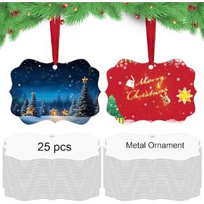 25 pcs Metal Christmas Ornaments,DIY Handmade Crafts Double Sided Sublimation Ornaments,3.9″ × 2.7″ Sublimation Christmas Ornament Blanks for Christmas Tree Decor Blank Ornaments