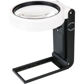 Minidiva 11X 5X Magnifying Glass with Light and Stand, 8 LED Dual-Circuit Desktop Hand-held Folding Illuminated Lighted Magnifier for Macular Degeneration, Seniors Reading, Close Work, Coins, Jewelry