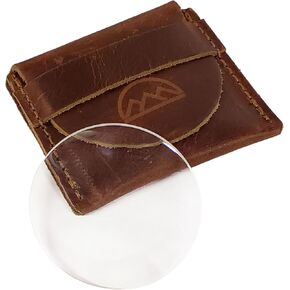 Pocket Magnifying Lens in Leather Carry Pouch for Fire Making, Tracking, Plant ID, etc.
