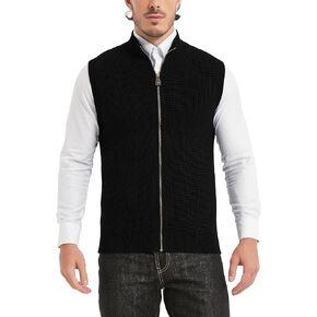 Kallspin Men’s Thick Wool Blend Sleeveless Cardigans Full Zip Up Knitted Sweater Vest Casual Outerwear