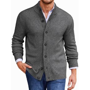 Runcati Mens Cardigan Sweater Stand Collar Casual Button Down Open Front Ribbed Winter Sweaters