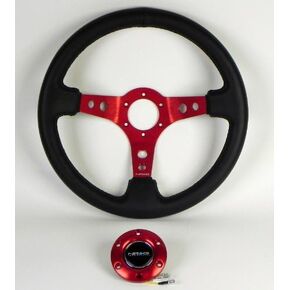 NRG ST-006R-RD Superceded to RST-006RD: 350mm (13.78 inches)- Black Leather with Red