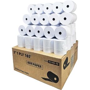 3 Inch 1-Ply x 165' Paper [50 Rolls - 1 Case] - Bond Kitchen Printer Paper (55GSM) SP700 / ERC 30/34/38 Ribbon Required -BuyRegisterRolls