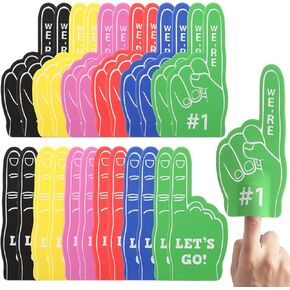 TIESOME 24 Pcs Mini Foam Finger #1 Sports Fan Foam Finger, Cheering Foam Hand for Sporting Events LET'S GO Cheerleading Celebration Sticks for Basketball Football Dance Games Party Supplies(Colorful)