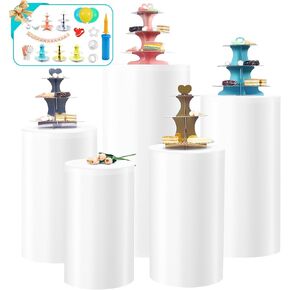 Cylinder Stands for Party White Pedestal Stand Set of 5, Cylinder Tables Round Pedestal Display Plinth Pillars Dessert Table with 5PCS Cake Stand for Wedding Ceremony Birthday Art Decor in Saudi Arabia
