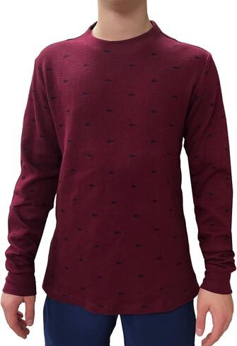 قميص Lacoste Waffle Knit Lounge للرجال (الولايات المتحدة، ألفا، متوسط، عادي، عادي، بوردو/كحلي) in Saudi Arabia