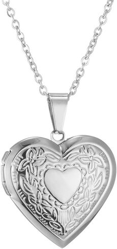 Heart Locket Necklace Pendant Dainty Memorial Keepsake Locket Necklace That Holds Pictures Stainless Steel Heart Photo Box Necklace for Women Lover Mother Father Daughter Son Fashion Jewelry Gifts in Kuwait