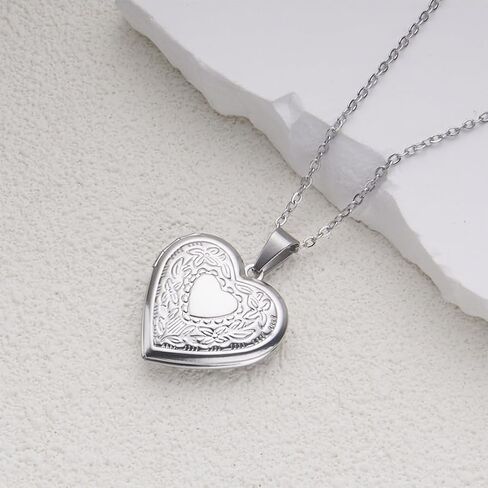 Heart Locket Necklace Pendant Dainty Memorial Keepsake Locket Necklace That Holds Pictures Stainless Steel Heart Photo Box Necklace for Women Lover Mother Father Daughter Son Fashion Jewelry Gifts in Kuwait