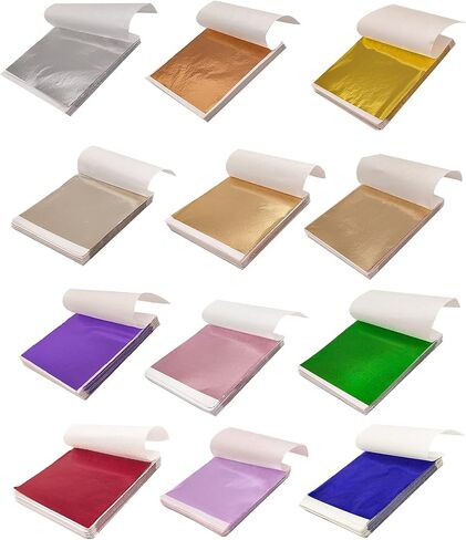 600pcs Gold Leaf Sheets, BetterJonny 12 Colors Imitation Gold Foils Sheets 3.15 * 3.35 Inches Metallic Leaf Paper for DIY Art Decoration, Nails, Furniture in Saudi Arabia