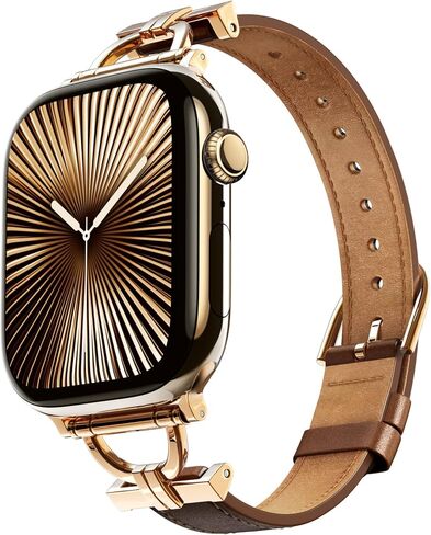 Leather Band Compatible with Apple Watch Series 9 8 7 6 5 4 3 38mm 40mm 41mm 42mm 44mm 45mm for Women, Slim Geniue Leather Strap for iWatch SE in Kuwait