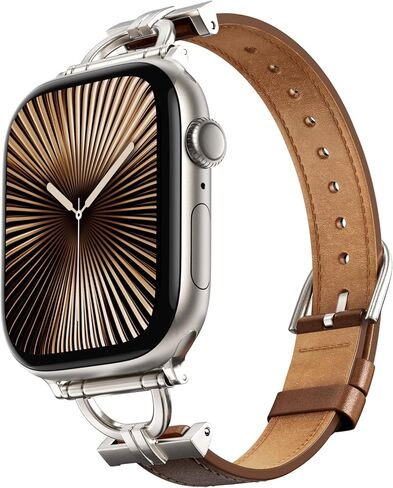 Leather Band Compatible with Apple Watch Series 9 8 7 6 5 4 3 38mm 40mm 41mm 42mm 44mm 45mm for Women, Slim Geniue Leather Strap for iWatch SE in Kuwait