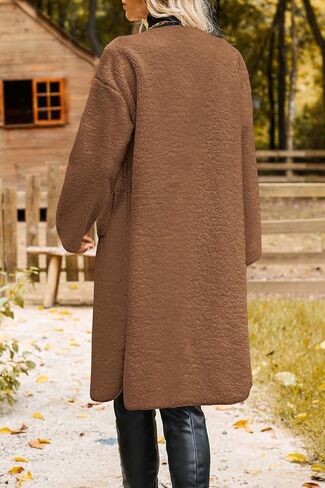 Poetsky Womens Winter Teddy Faux Fur Coats Warm Button Down Fuzzy Fleece Long Jacket Outerwear Outfits in Saudi Arabia