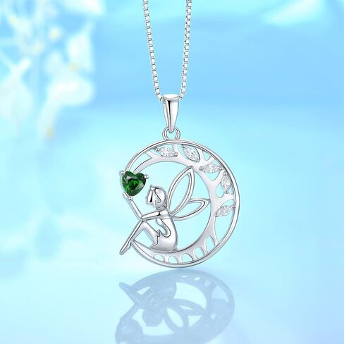 قلادة FJ Guardian Angel من الفضة الإسترلينية عيار 925 على شكل شجرة الحياة وقلادة على شكل قمر خرافي وقلادة جوهرة الميلاد هدايا مجوهرات للنساء in Kuwait