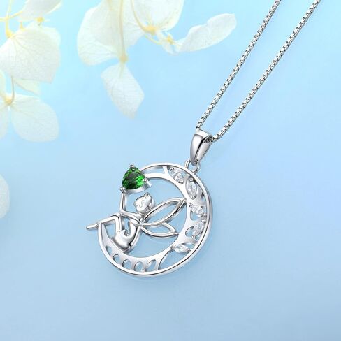قلادة FJ Guardian Angel من الفضة الإسترلينية عيار 925 على شكل شجرة الحياة وقلادة على شكل قمر خرافي وقلادة جوهرة الميلاد هدايا مجوهرات للنساء in Kuwait