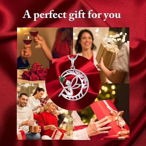 قلادة FJ Guardian Angel من الفضة الإسترلينية عيار 925 على شكل شجرة الحياة وقلادة على شكل قمر خرافي وقلادة جوهرة الميلاد هدايا مجوهرات للنساء in Kuwait