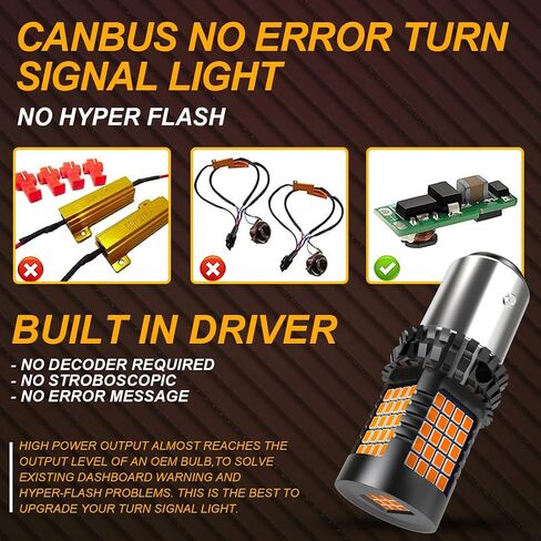 العنبر BAY15D 1157 مصابيح LED صفراء Canbus خالية من الأخطاء أضواء إشارة الانعطاف BAY15D Led مقاوم مدمج لا فرط فلاش لا أخطاء لمؤشر الضوء الوامض لمبات الإضاءة الجانبية (2 قطعة) in Kuwait