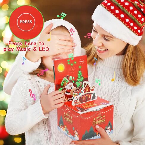 صندوق نقود عيد الميلاد لسحب الهدايا النقدية، هدايا حفلات عيد الميلاد الموسيقية المنبثقة زينة عيد الميلاد مع 30 قطعة من الحقائب الشفافة وLED، صندوق هدايا مفاجأة للأطفال البالغين in Kuwait