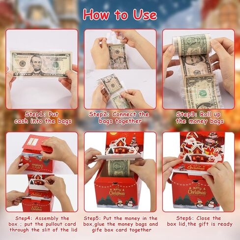 صندوق نقود عيد الميلاد لسحب الهدايا النقدية، هدايا حفلات عيد الميلاد الموسيقية المنبثقة زينة عيد الميلاد مع 30 قطعة من الحقائب الشفافة وLED، صندوق هدايا مفاجأة للأطفال البالغين in Kuwait