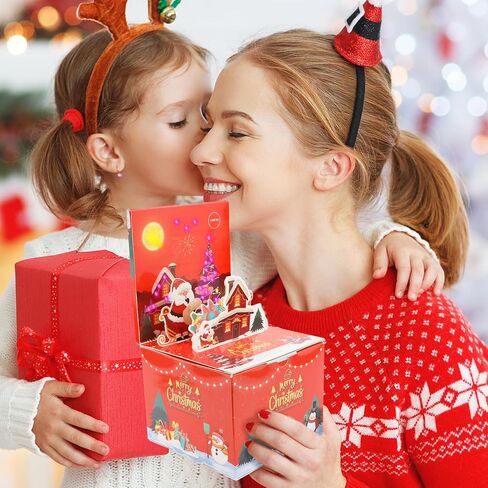 صندوق نقود عيد الميلاد لسحب الهدايا النقدية، هدايا حفلات عيد الميلاد الموسيقية المنبثقة زينة عيد الميلاد مع 30 قطعة من الحقائب الشفافة وLED، صندوق هدايا مفاجأة للأطفال البالغين in Kuwait