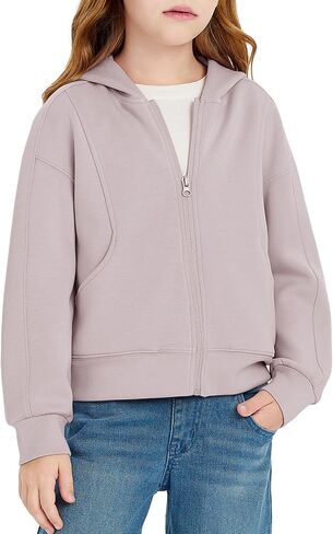 Haloumoning Girls Zip Up Hoodie Kids Fashion Sweatshirt Lightweight Jacket with Pockets 7-14 Years in Saudi Arabia