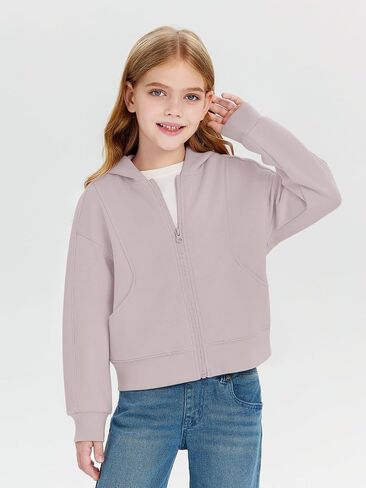 Haloumoning Girls Zip Up Hoodie Kids Fashion Sweatshirt Lightweight Jacket with Pockets 7-14 Years in Saudi Arabia