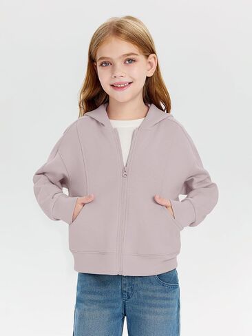 Haloumoning Girls Zip Up Hoodie Kids Fashion Sweatshirt Lightweight Jacket with Pockets 7-14 Years in Saudi Arabia