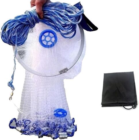 Cast Fishing Net with Aluminum Frame, 0.8 inch Mesh, 7.8-13.8 ft Diameter in Kuwait