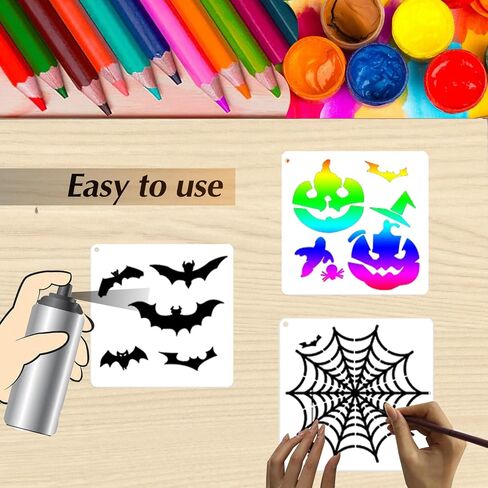 16 Pcs Halloween Drawing Stencils, 7.8 Inch Plastic Reusable Pumpkin Faces Painting Template for Painting On Wood DIY Pumpkin Carving, Wood,Window, Walls Art,and Halloween Decoration. (Halloween) in Saudi Arabia