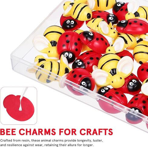NUOBESTY Resin Bees Ladybugs Charms Tiny Animals Resin Charms Ornaments Embellishments Bee Charms DIY Craft Scrapbooking Hair Clips Bees Flatback Beads 60pcs in Saudi Arabia