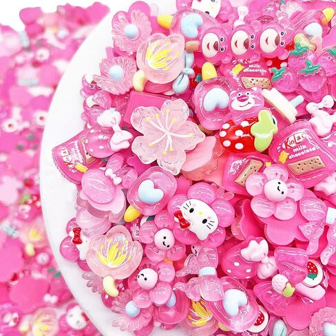 60 Pcs Slime Charms Bulk DIY Craft Making Kit, Cute Flat Back Resin Charms for Crafts (Rose red) in Saudi Arabia