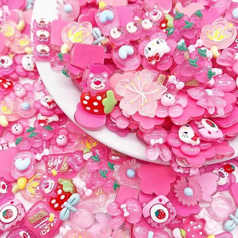 60 Pcs Slime Charms Bulk DIY Craft Making Kit, Cute Flat Back Resin Charms for Crafts (Rose red) in Saudi Arabia