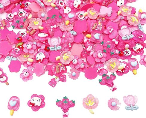 60 Pcs Slime Charms Bulk DIY Craft Making Kit, Cute Flat Back Resin Charms for Crafts (Rose red) in Saudi Arabia