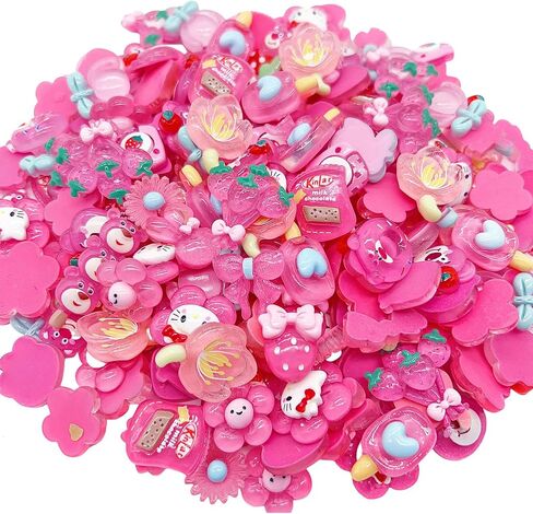 60 Pcs Slime Charms Bulk DIY Craft Making Kit, Cute Flat Back Resin Charms for Crafts (Rose red) in Saudi Arabia