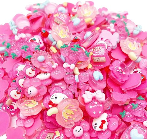 60 Pcs Slime Charms Bulk DIY Craft Making Kit, Cute Flat Back Resin Charms for Crafts (Rose red) in Saudi Arabia