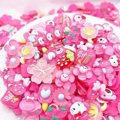 60 Pcs Slime Charms Bulk DIY Craft Making Kit, Cute Flat Back Resin Charms for Crafts (Rose red) in Saudi Arabia